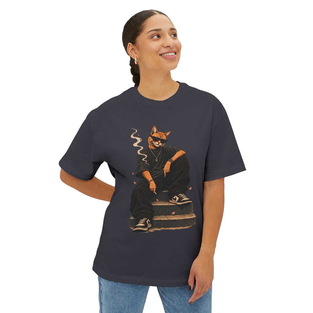 Cat Gangster Tee — Cool Cat Streetwear Oversized Boxy T‑Shirt