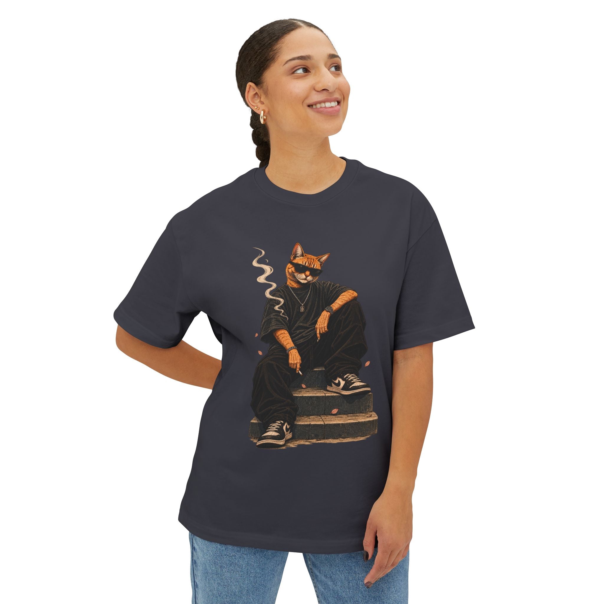 Cat Gangster Tee — Cool Cat Streetwear Oversized Boxy T‑Shirt