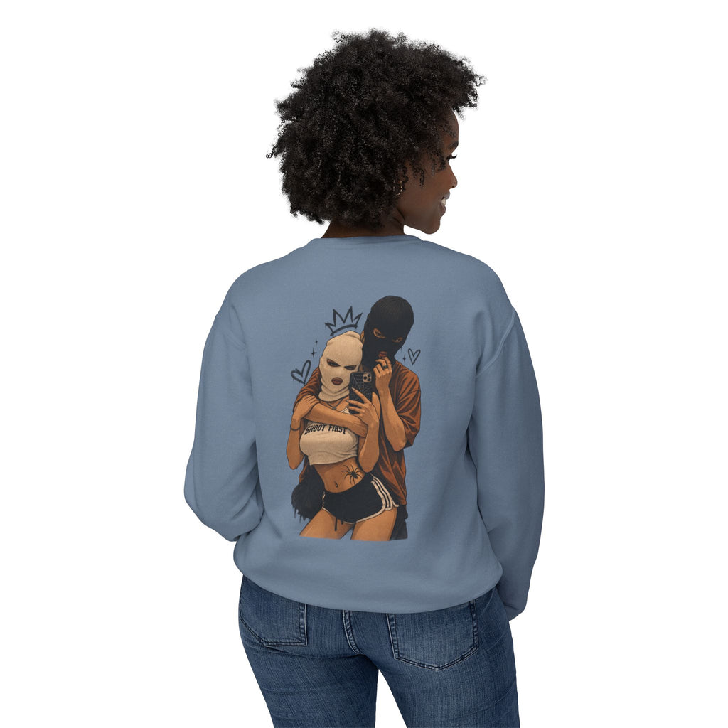 Couple Masked Lovers Crewneck Sweatshirt — Romantic Urban Graphic Pullover