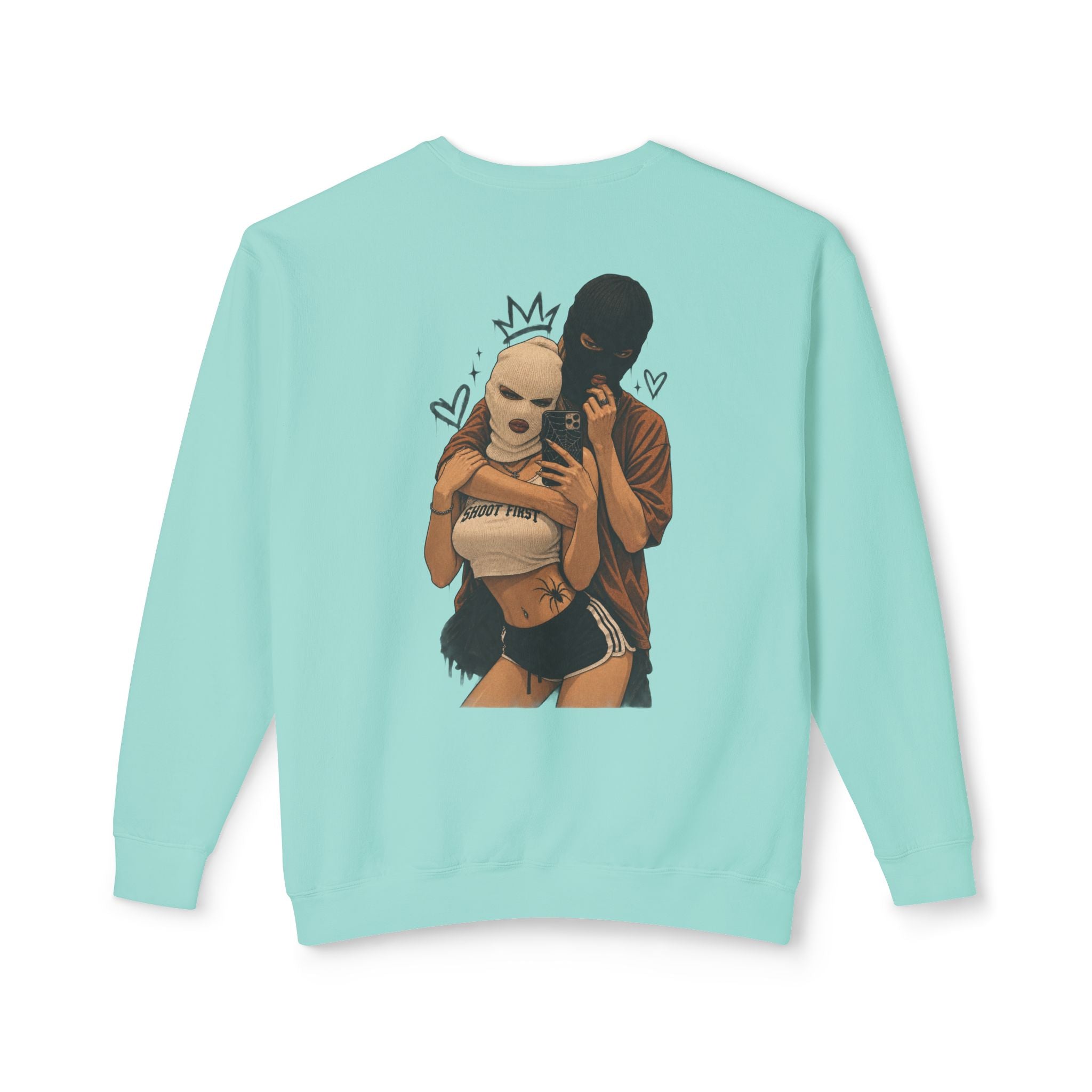 Couple Masked Lovers Crewneck Sweatshirt — Romantic Urban Graphic Pullover
