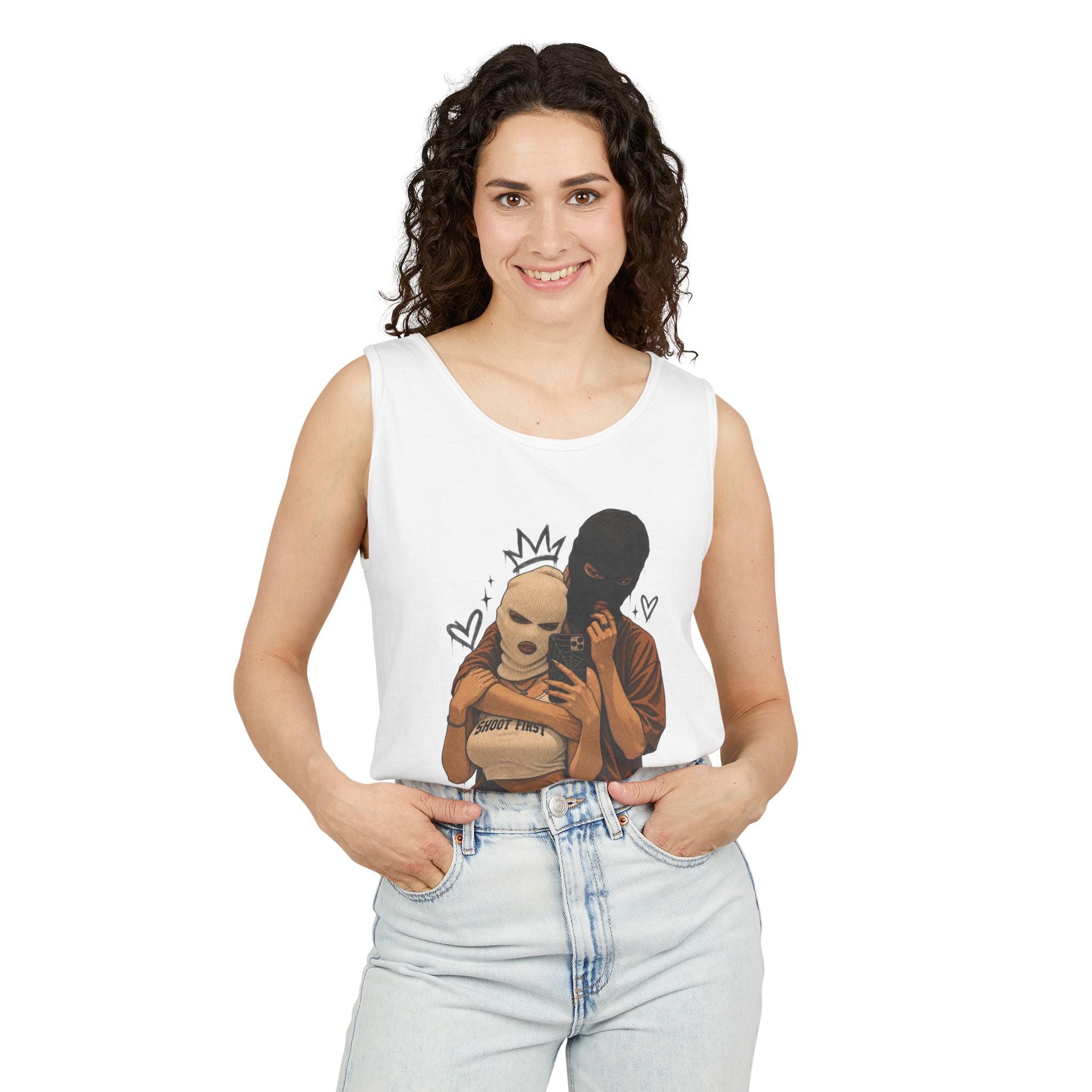 Masked Couple Graphic Tank Top — Edgy Streetwear Summer Tank