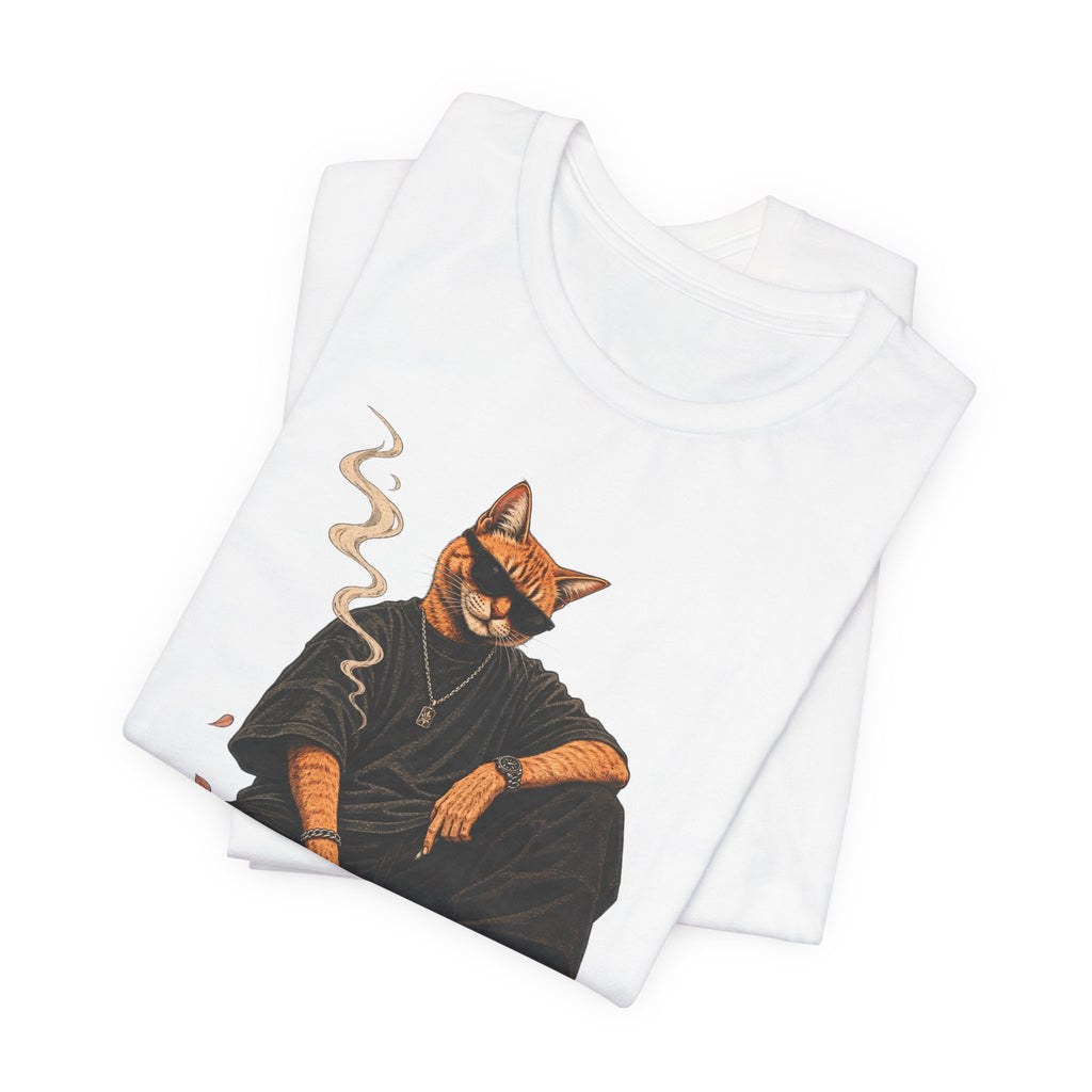 Cat King Streetwear T-Shirt — Cool Cat Sitting with Sunglasses & Smoke