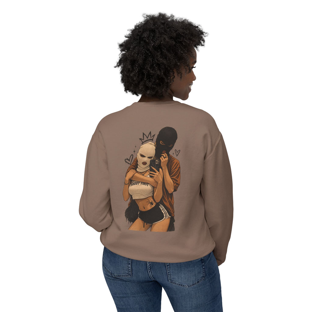 Couple Masked Lovers Crewneck Sweatshirt — Romantic Urban Graphic Pullover