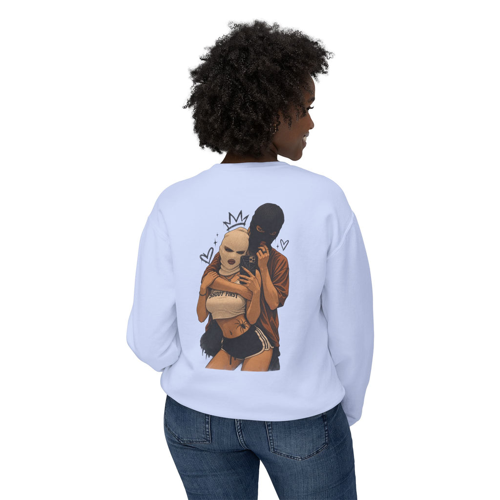 Couple Masked Lovers Crewneck Sweatshirt — Romantic Urban Graphic Pullover