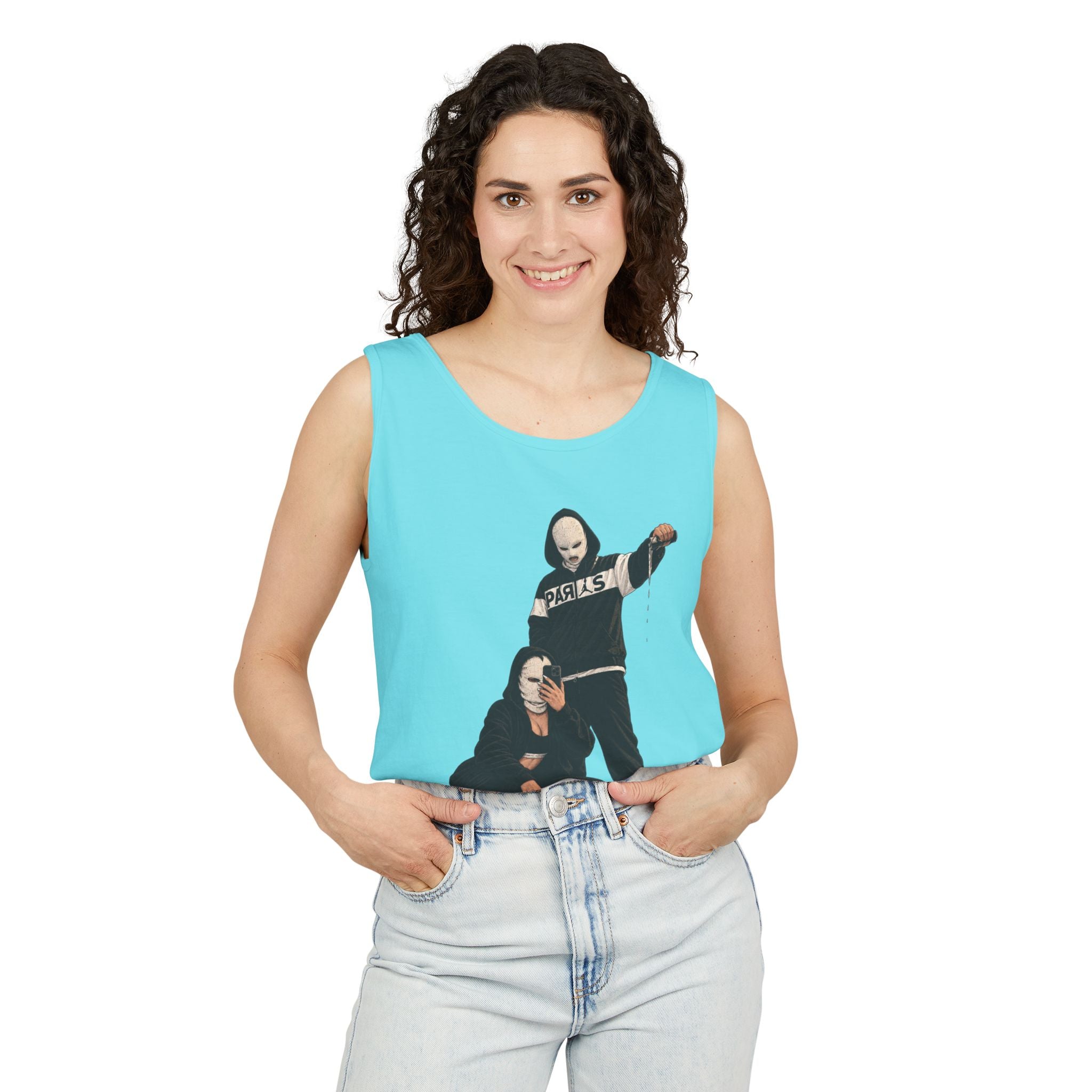Street Style Tank Top — Graphic Masked Duo Illustration