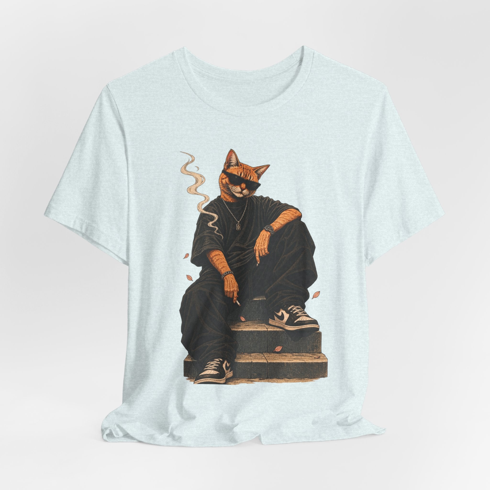 Cat King Streetwear T-Shirt — Cool Cat Sitting with Sunglasses & Smoke