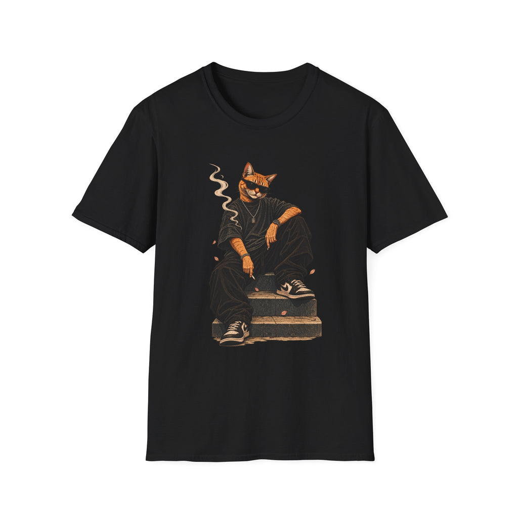 Cool Cat Skateboard T‑Shirt — Smoking Cat Graphic Tee for Skate Lovers