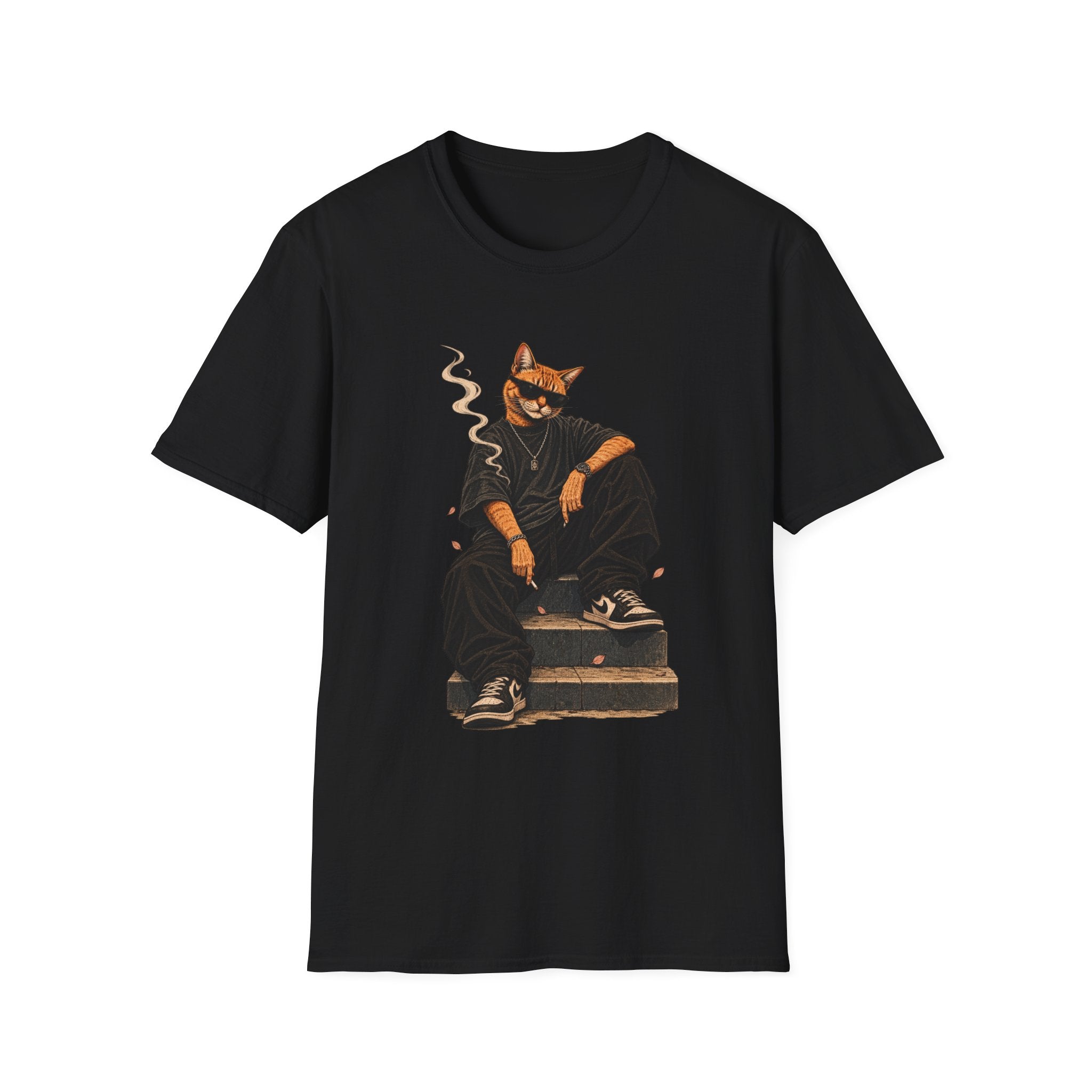 Cool Cat Skateboard T‑Shirt — Smoking Cat Graphic Tee for Skate Lovers