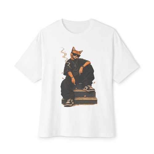 Cat Gangster Tee — Cool Cat Streetwear Oversized Boxy T‑Shirt