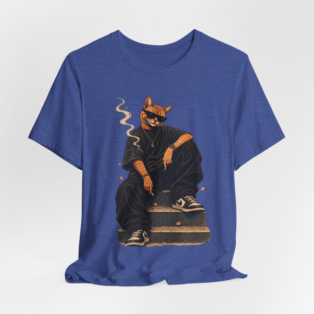 Cat King Streetwear T-Shirt — Cool Cat Sitting with Sunglasses & Smoke