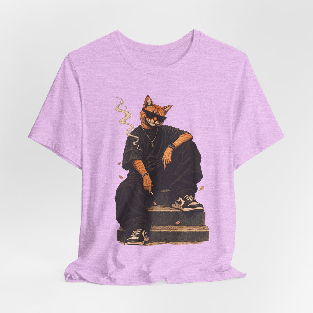 Cat King Streetwear T-Shirt — Cool Cat Sitting with Sunglasses & Smoke