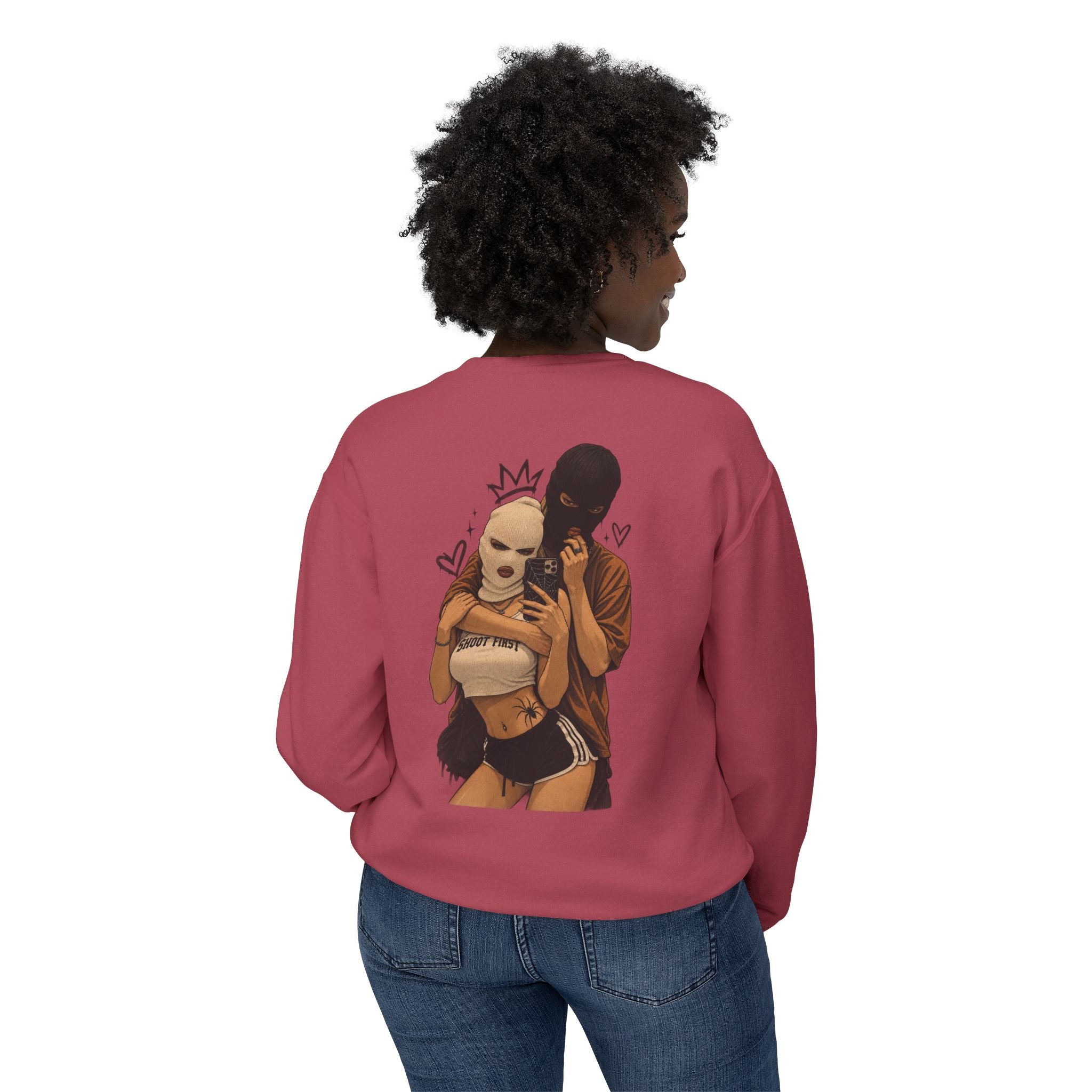 Couple Masked Lovers Crewneck Sweatshirt — Romantic Urban Graphic Pullover