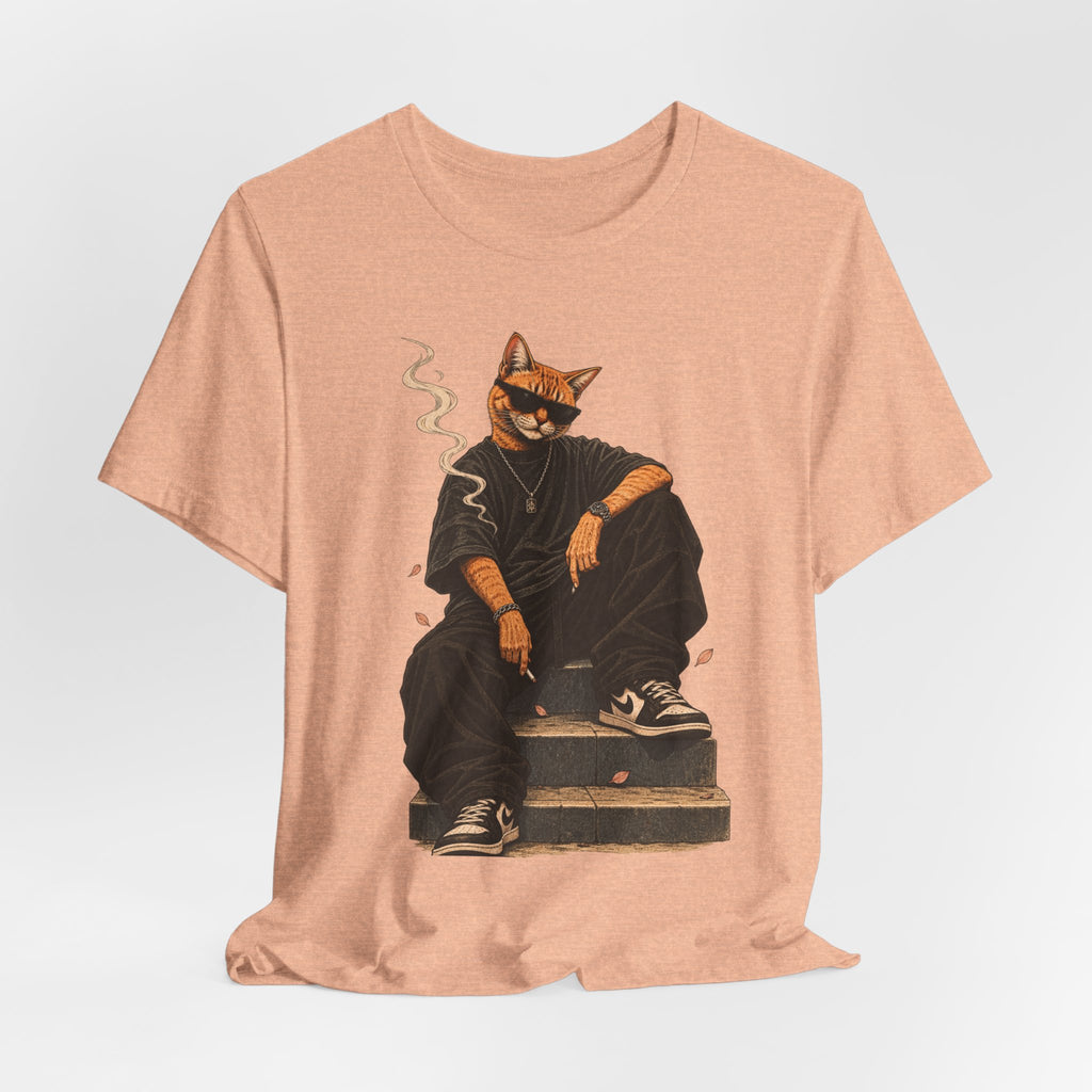 Cat King Streetwear T-Shirt — Cool Cat Sitting with Sunglasses & Smoke