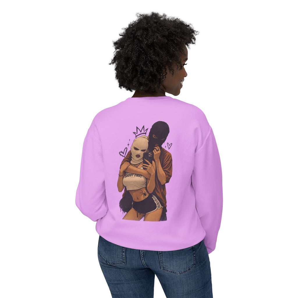 Couple Masked Lovers Crewneck Sweatshirt — Romantic Urban Graphic Pullover