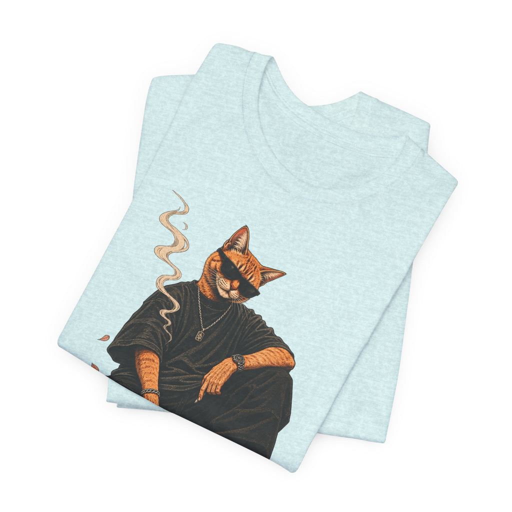 Cat King Streetwear T-Shirt — Cool Cat Sitting with Sunglasses & Smoke