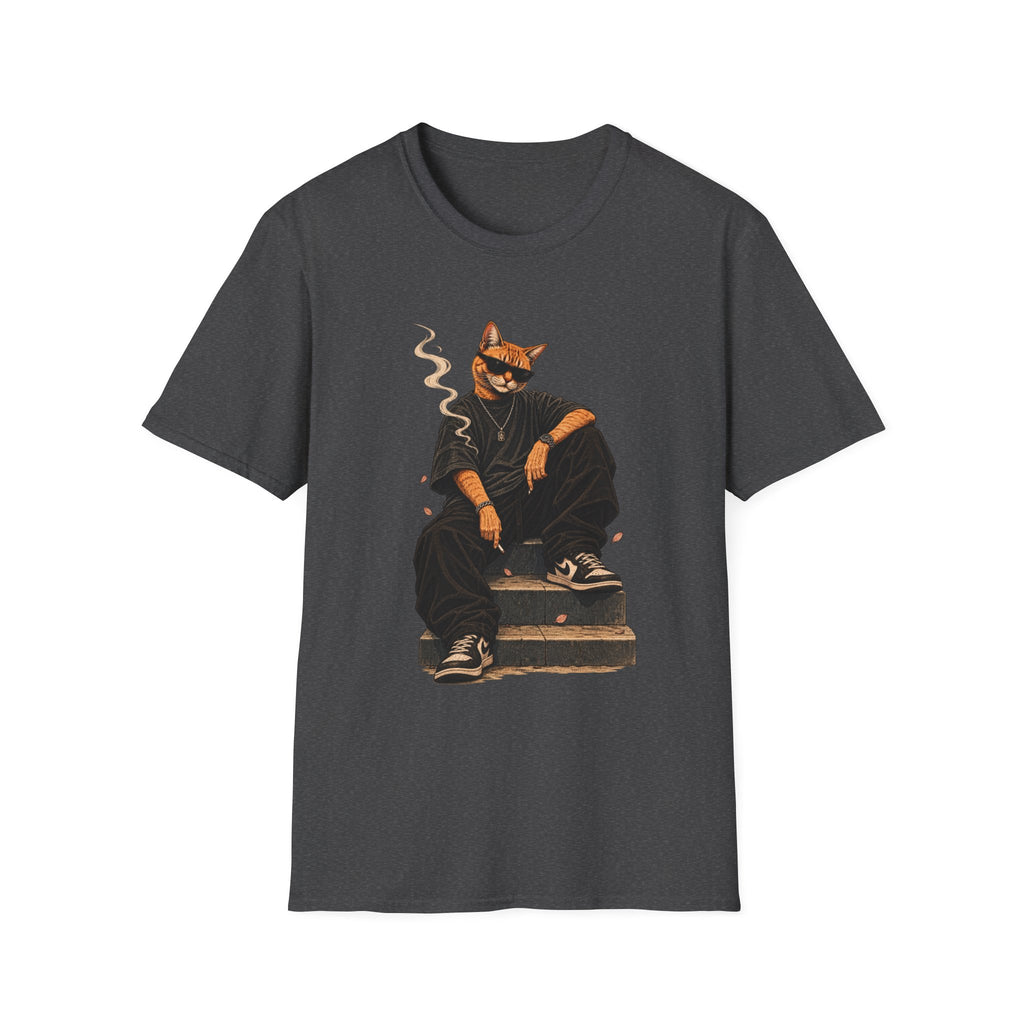 Cool Cat Skateboard T‑Shirt — Smoking Cat Graphic Tee for Skate Lovers
