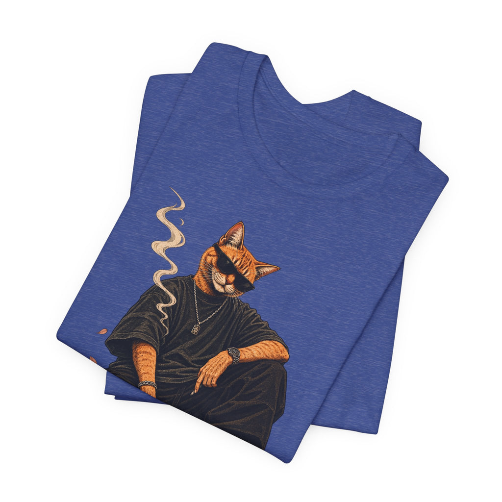 Cat King Streetwear T-Shirt — Cool Cat Sitting with Sunglasses & Smoke
