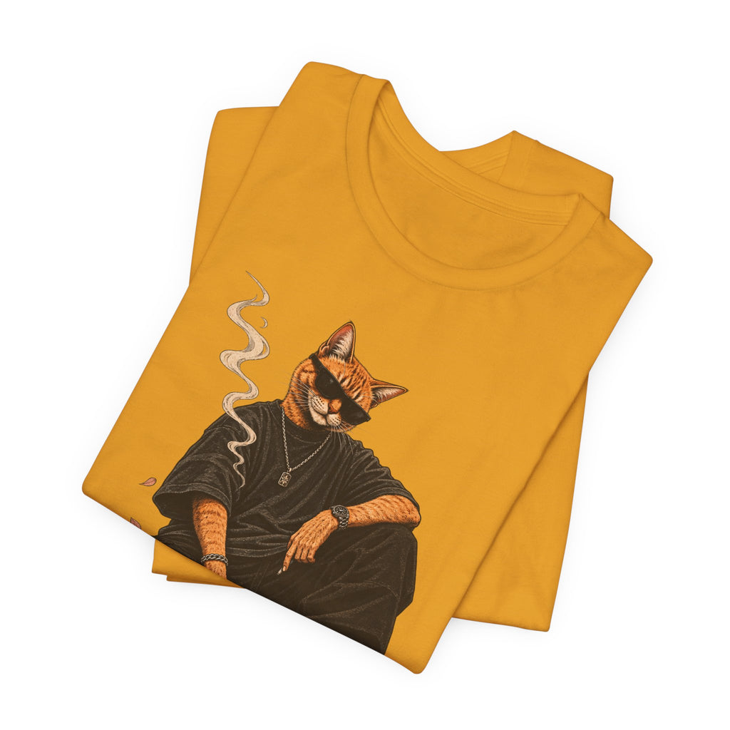Cat King Streetwear T-Shirt — Cool Cat Sitting with Sunglasses & Smoke