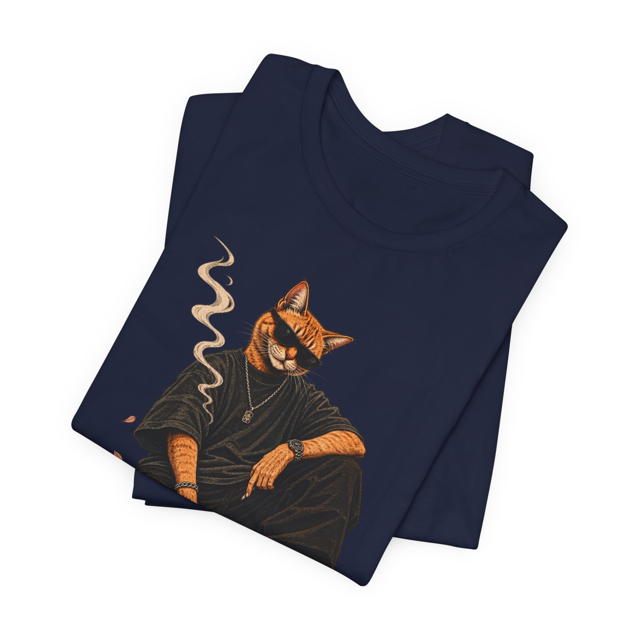 Cat King Streetwear T-Shirt — Cool Cat Sitting with Sunglasses & Smoke