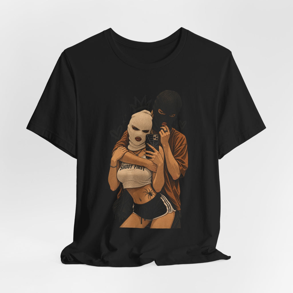 Masked Couple Graphic Tee — 'Trust' Streetwear T-Shirt