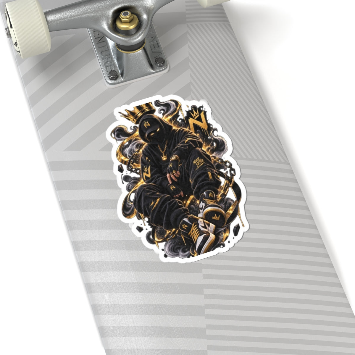 Urban King Sticker — Black & Gold Hooded Figure Kiss-Cut Sticker (Laptop Vinyl)