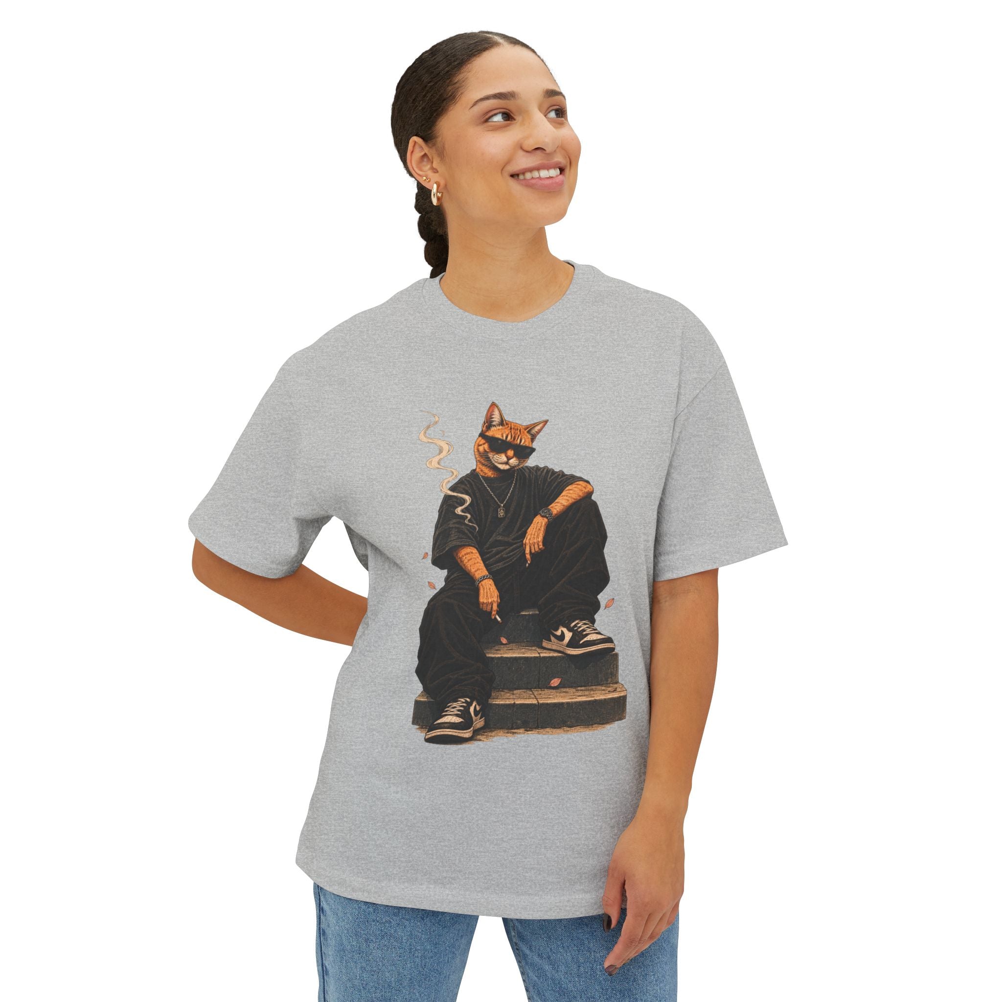 Cat Gangster Tee — Cool Cat Streetwear Oversized Boxy T‑Shirt