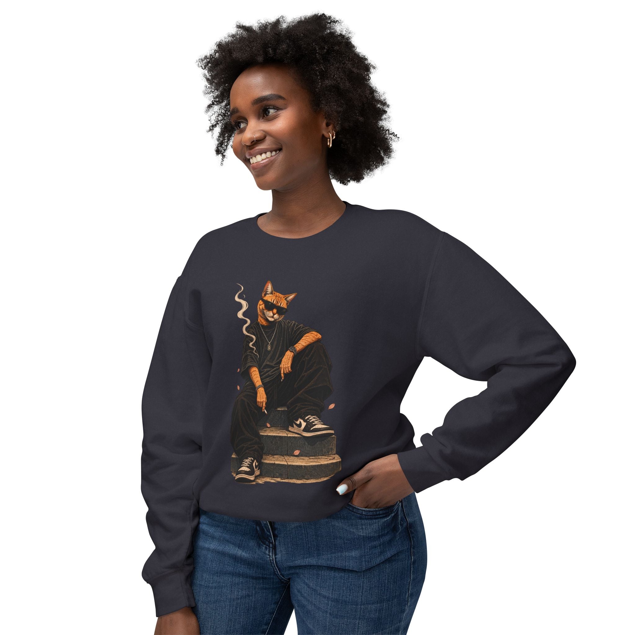 Cool Cat Crewneck Sweatshirt — Streetwear Cat Graphic