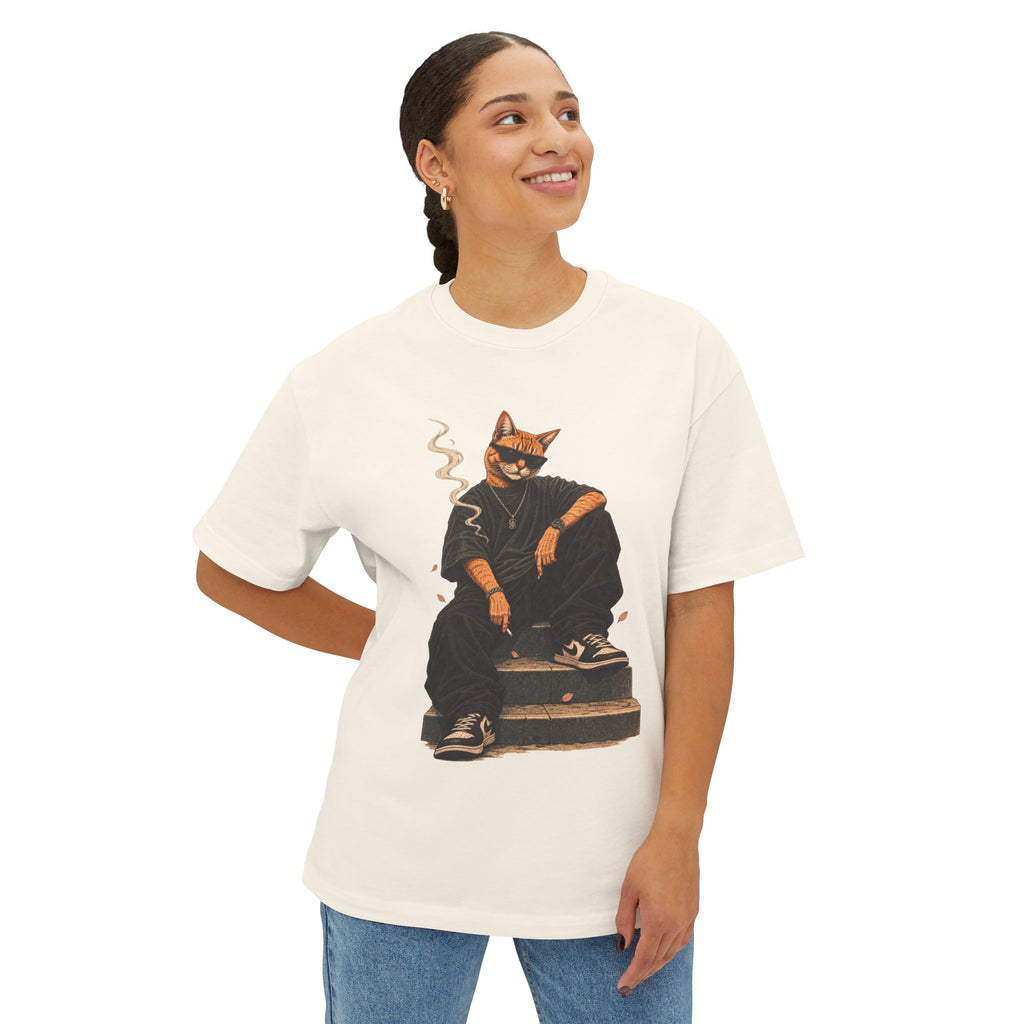 Cat Gangster Tee — Cool Cat Streetwear Oversized Boxy T‑Shirt