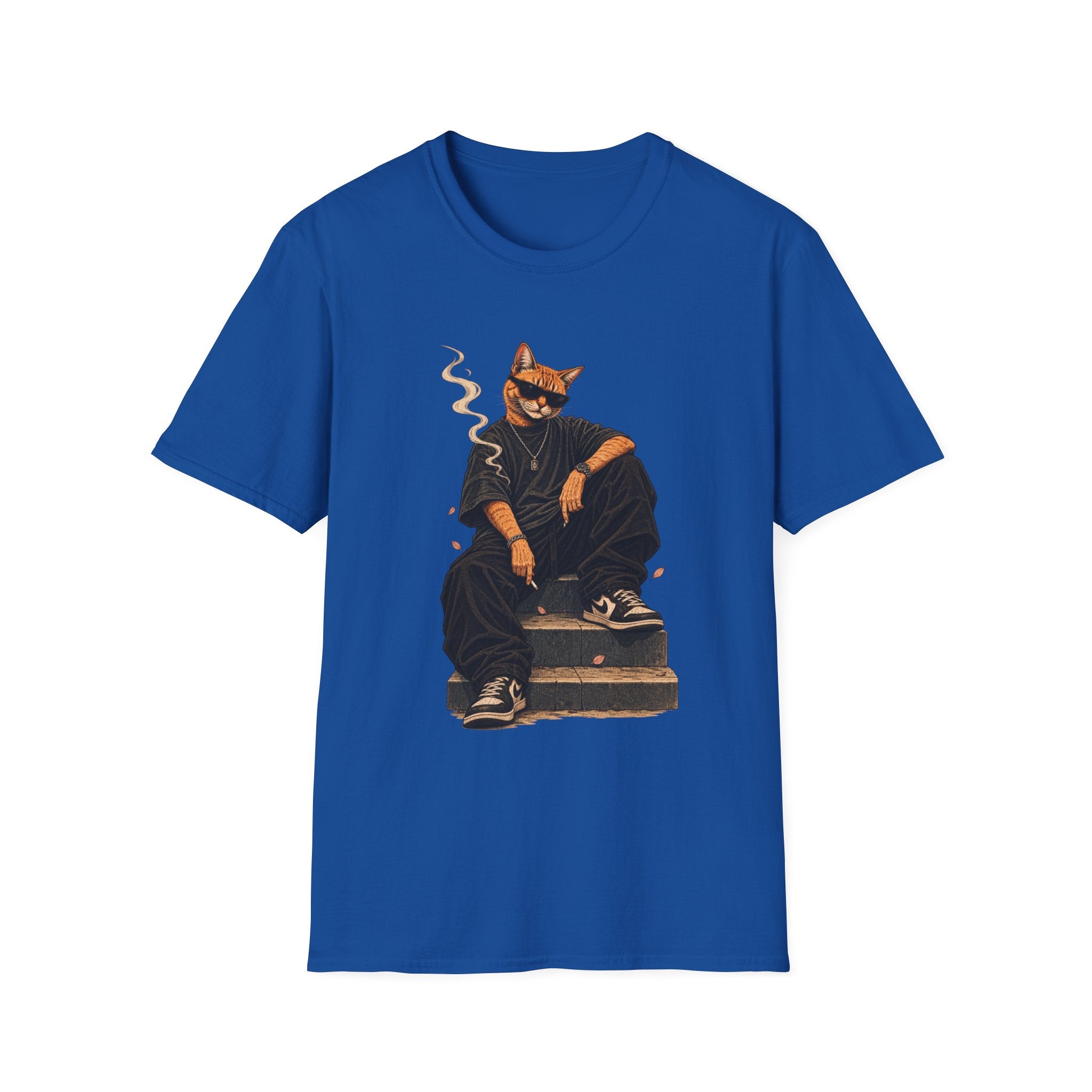 Cool Cat Skateboard T‑Shirt — Smoking Cat Graphic Tee for Skate Lovers