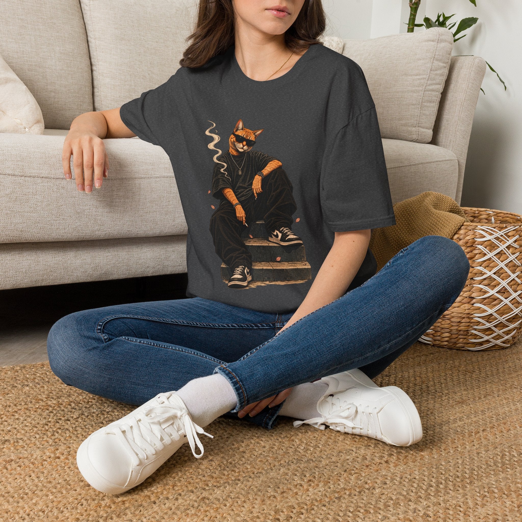 Cool Cat Skateboard T‑Shirt — Smoking Cat Graphic Tee for Skate Lovers