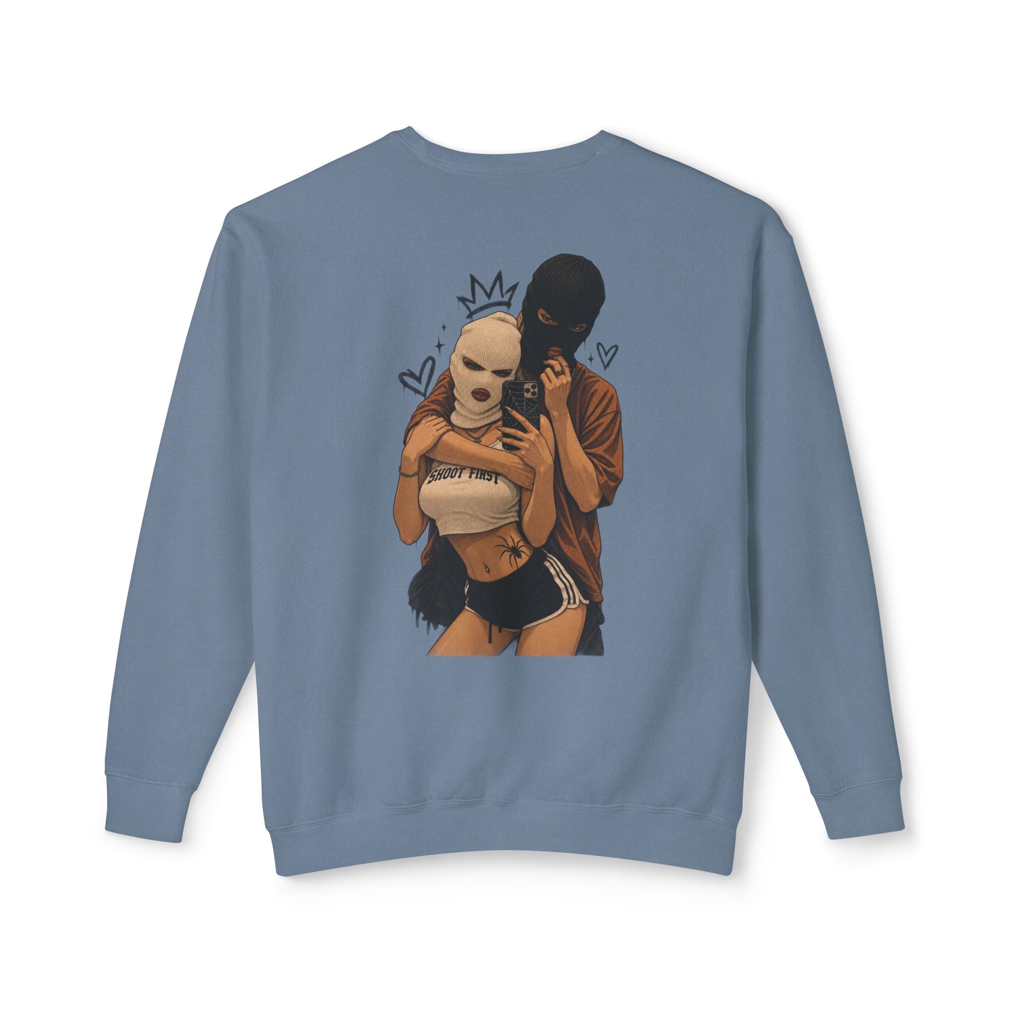 Couple Masked Lovers Crewneck Sweatshirt — Romantic Urban Graphic Pullover