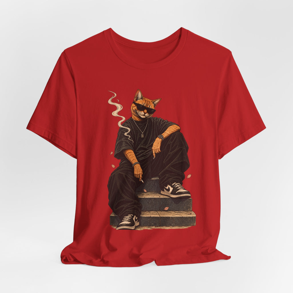 Cat King Streetwear T-Shirt — Cool Cat Sitting with Sunglasses & Smoke