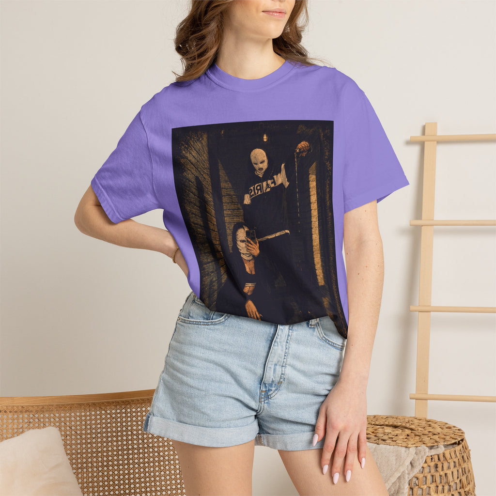 Horror Movie Scene Graphic T-Shirt — Vintage Masked Killer Photo Tee