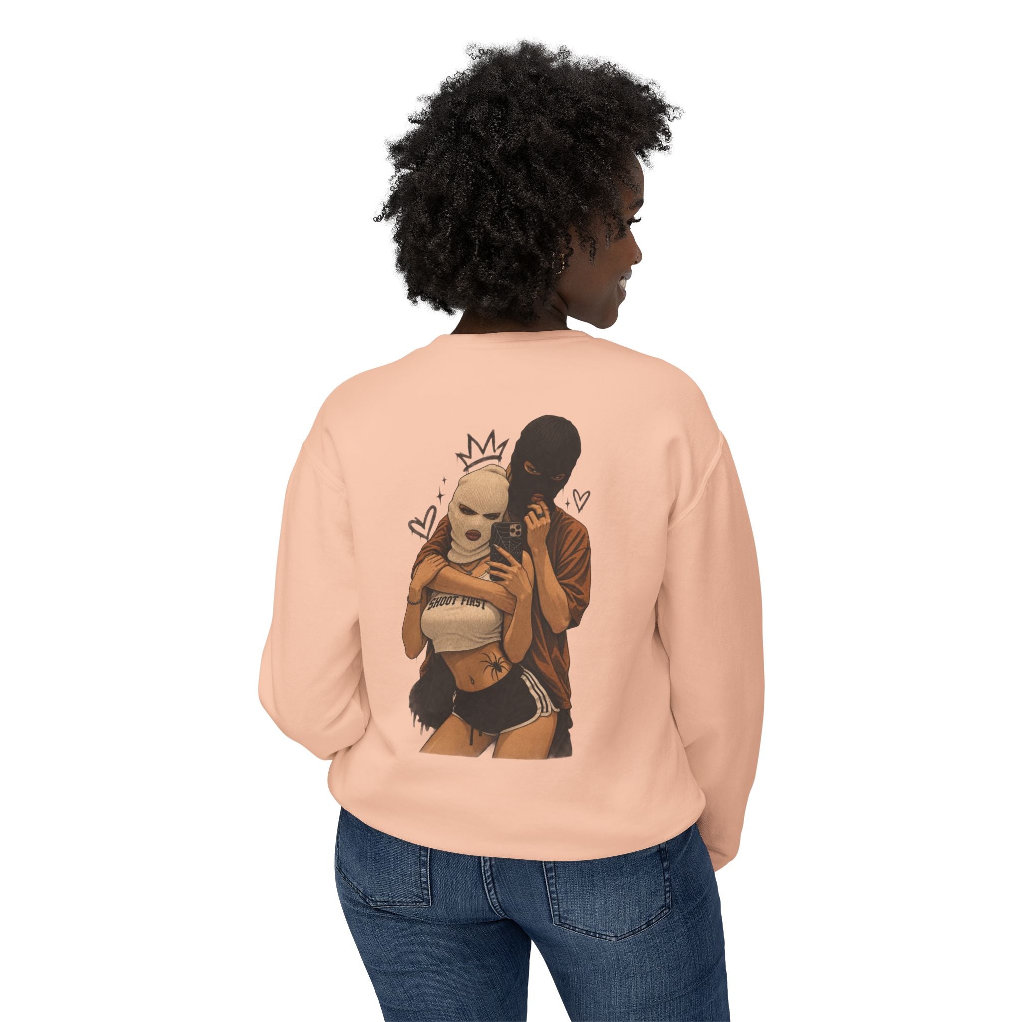 Couple Masked Lovers Crewneck Sweatshirt — Romantic Urban Graphic Pullover