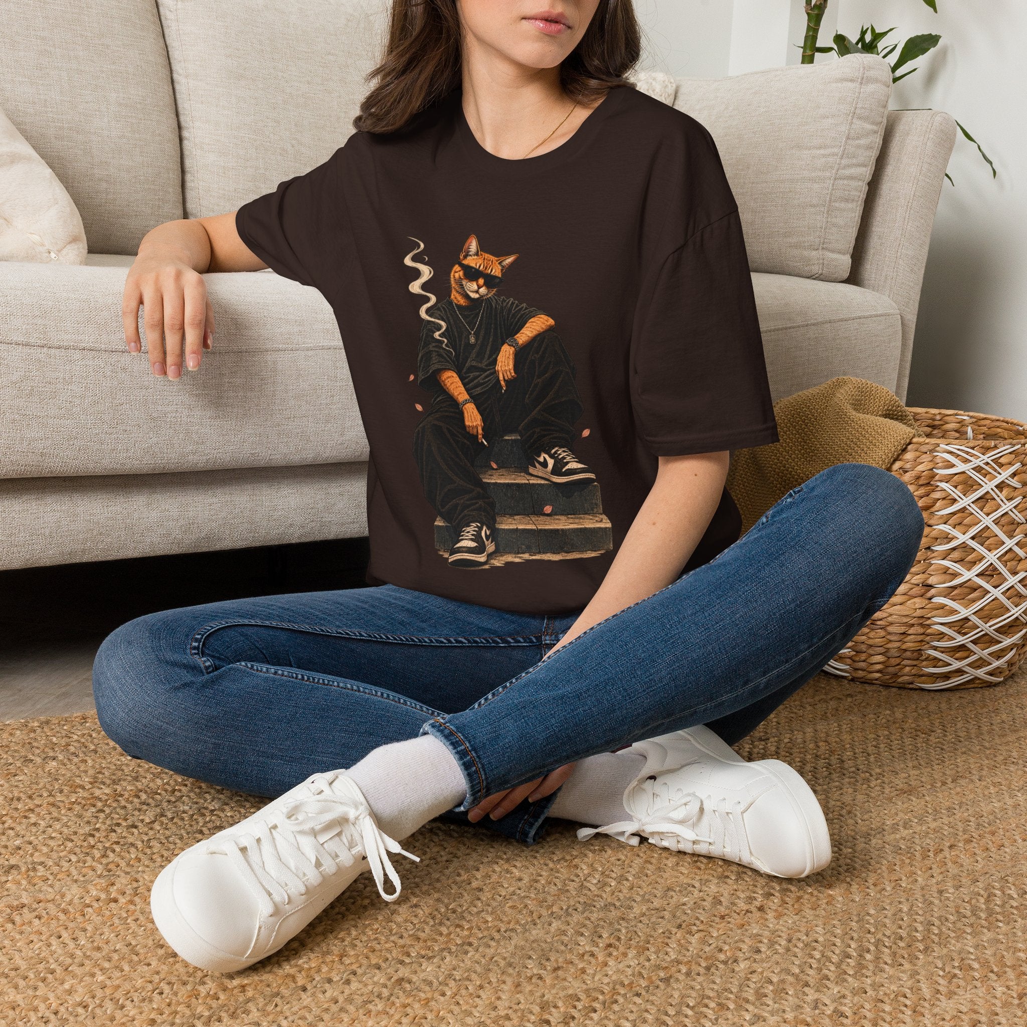 Cool Cat Skateboard T‑Shirt — Smoking Cat Graphic Tee for Skate Lovers