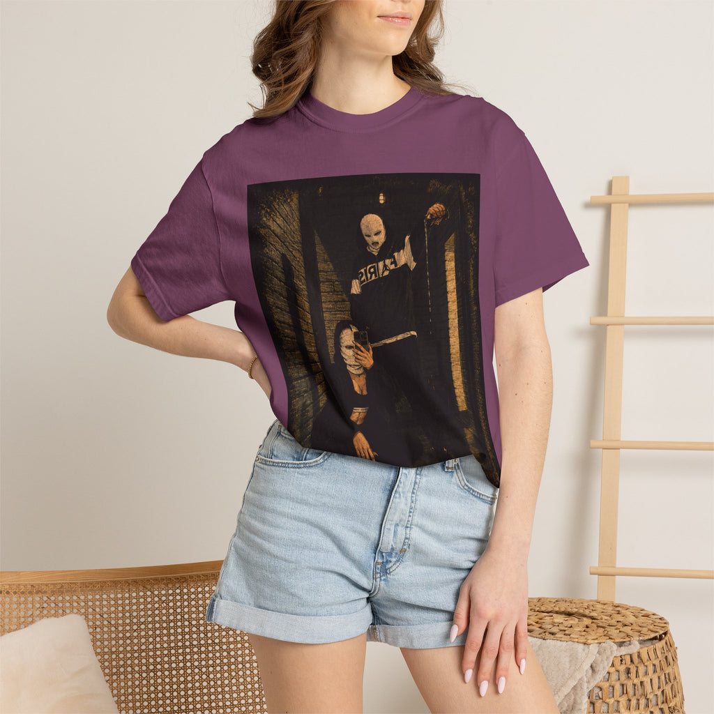 Horror Movie Scene Graphic T-Shirt — Vintage Masked Killer Photo Tee