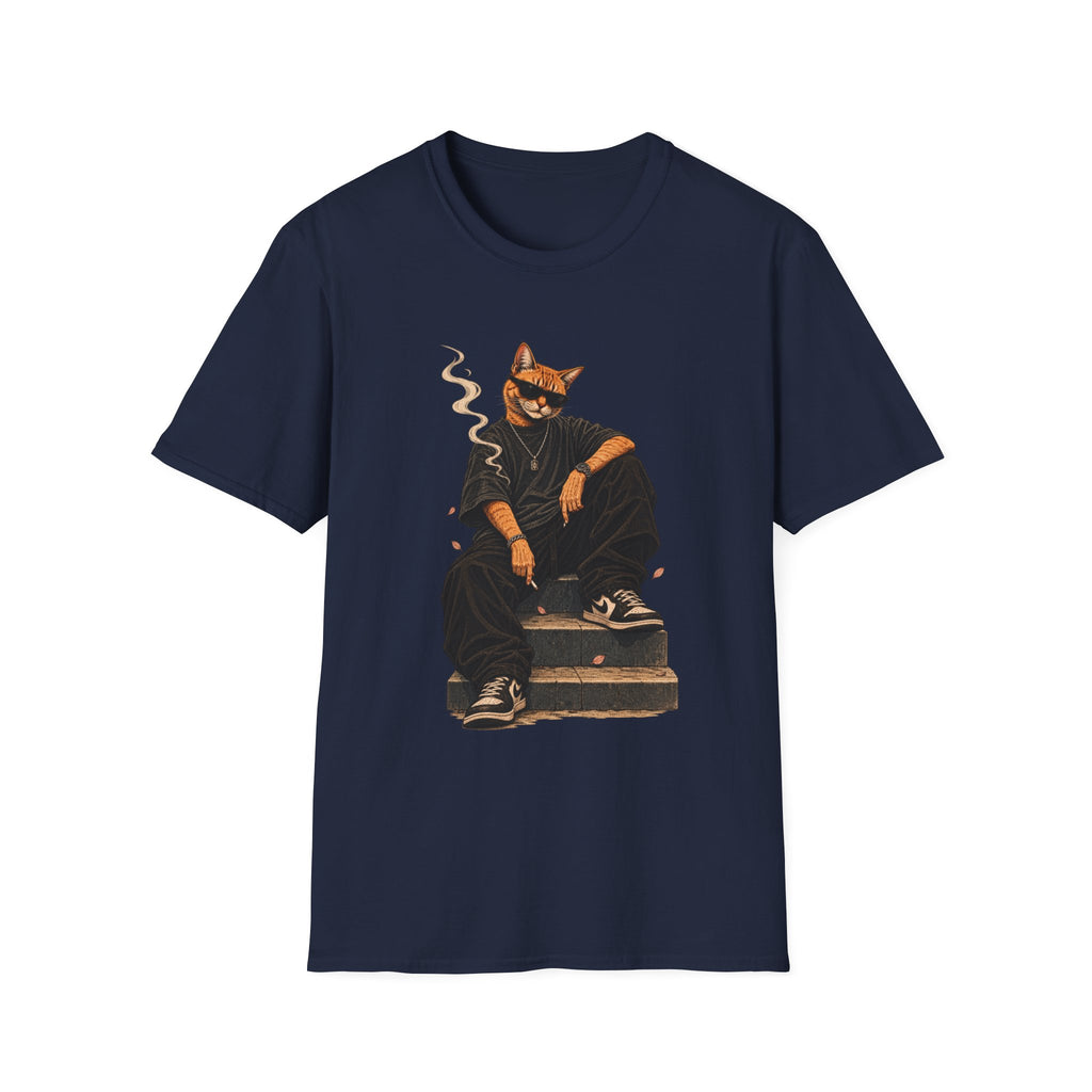 Cool Cat Skateboard T‑Shirt — Smoking Cat Graphic Tee for Skate Lovers
