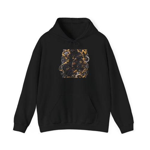 Abstract Gold & Black Swirl Hoodie — Modern Art Graphic Hoodie