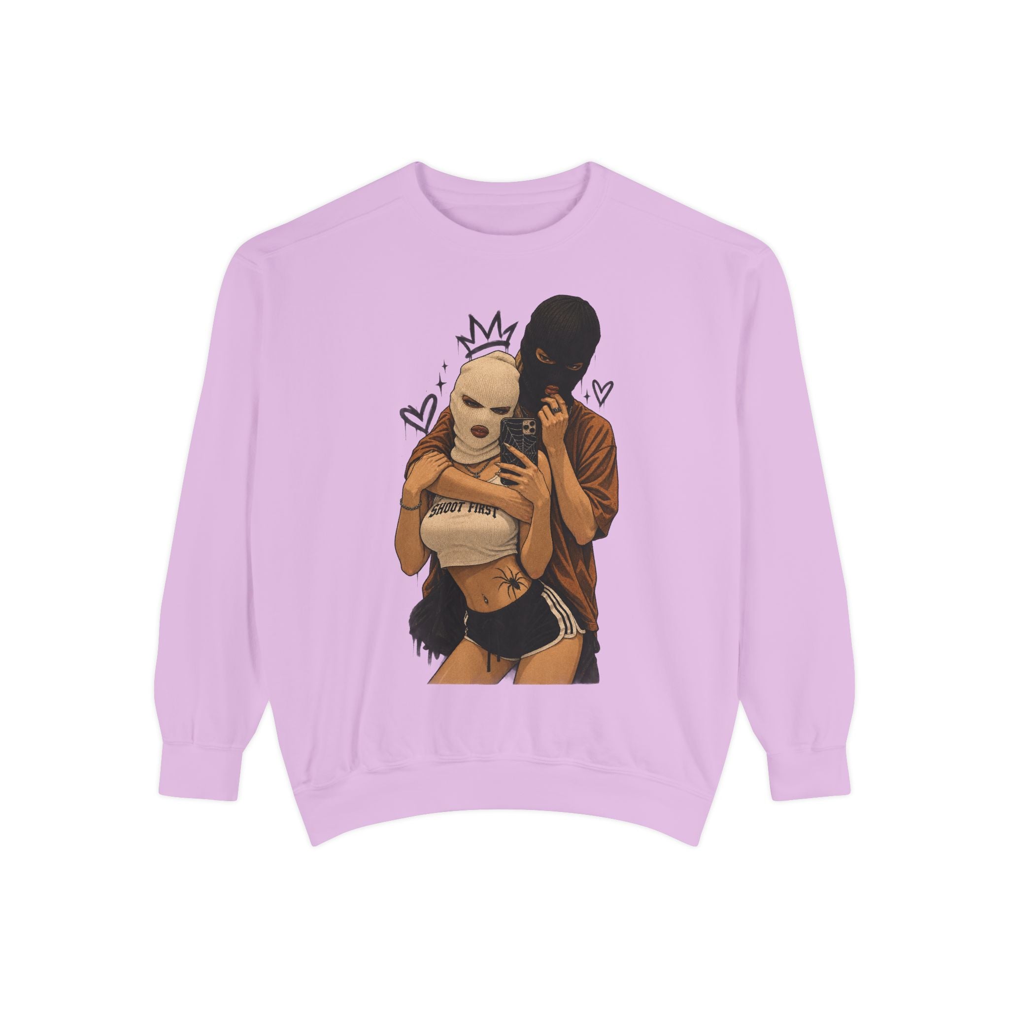 Couple Selfie Graphic Sweatshirt — Masked Lovers Illustration