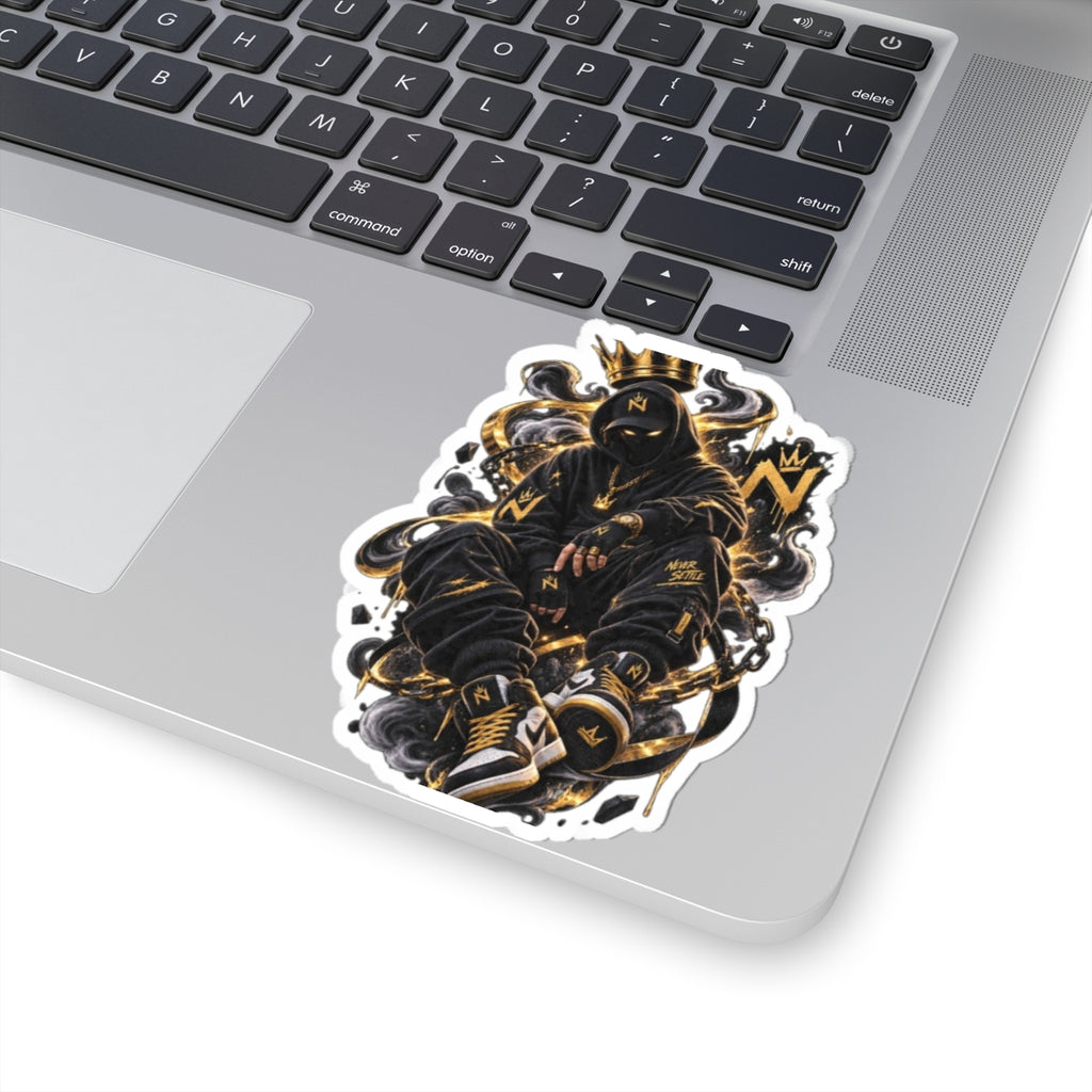 Urban King Sticker — Black & Gold Hooded Figure Kiss-Cut Sticker (Laptop Vinyl)