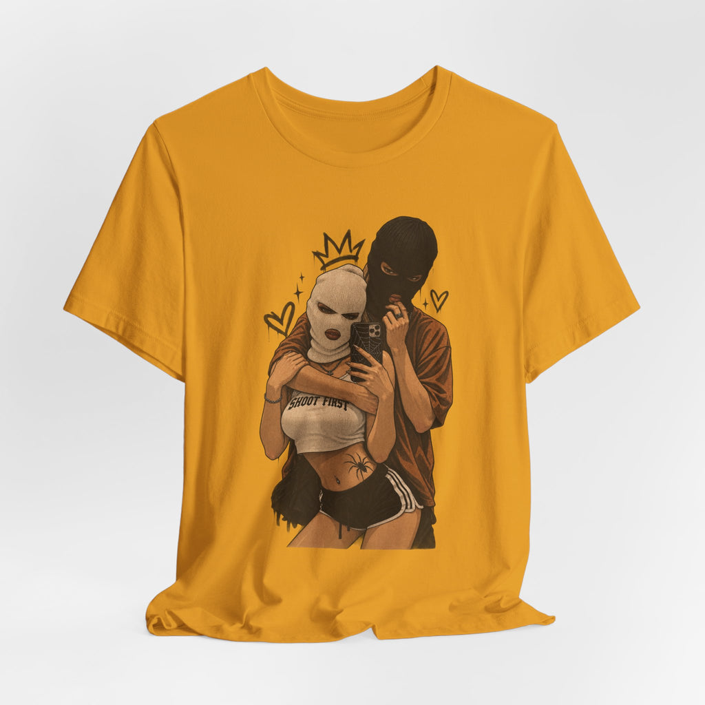 Masked Couple Graphic Tee — 'Trust' Streetwear T-Shirt