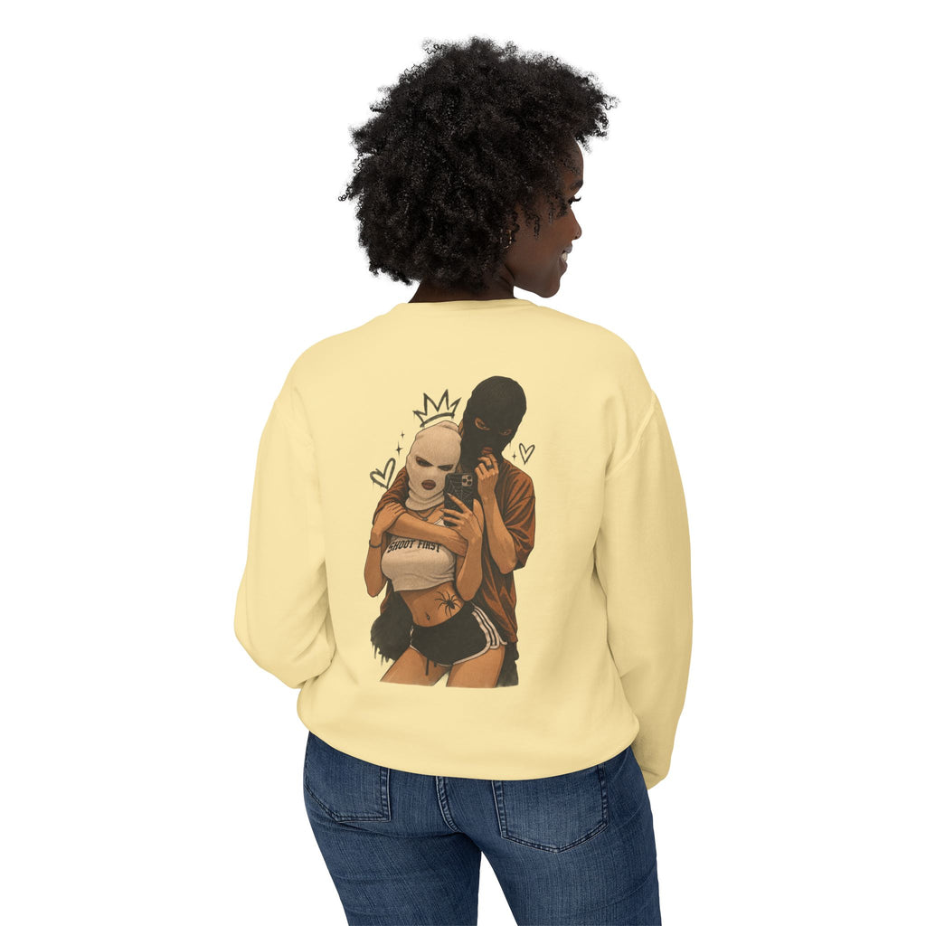 Couple Masked Lovers Crewneck Sweatshirt — Romantic Urban Graphic Pullover