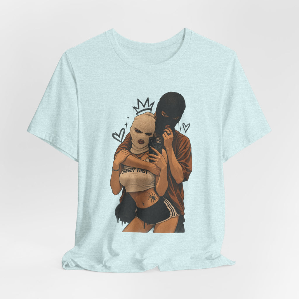 Masked Couple Graphic Tee — 'Trust' Streetwear T-Shirt