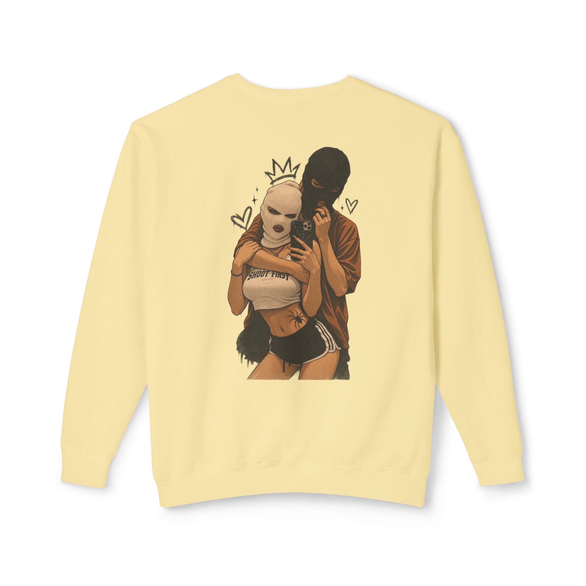 Couple Masked Lovers Crewneck Sweatshirt — Romantic Urban Graphic Pullover