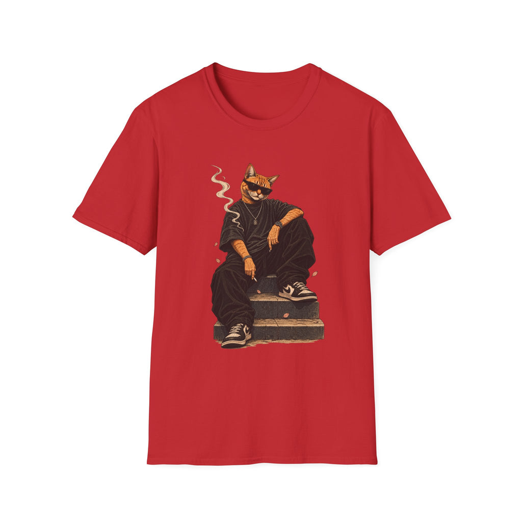 Cool Cat Skateboard T‑Shirt — Smoking Cat Graphic Tee for Skate Lovers