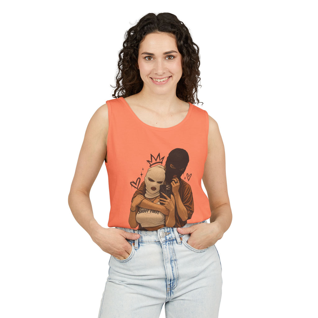 Masked Couple Graphic Tank Top — Edgy Streetwear Summer Tank