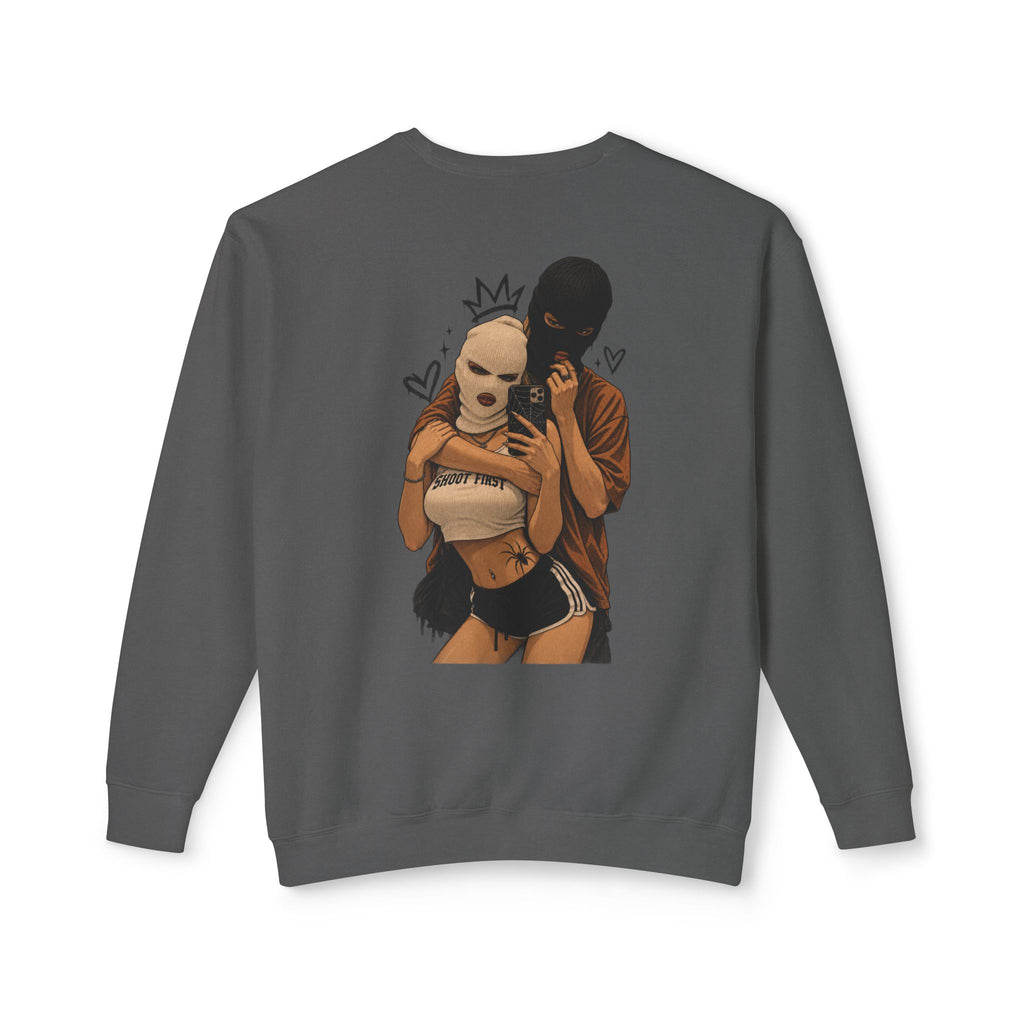 Couple Masked Lovers Crewneck Sweatshirt — Romantic Urban Graphic Pullover