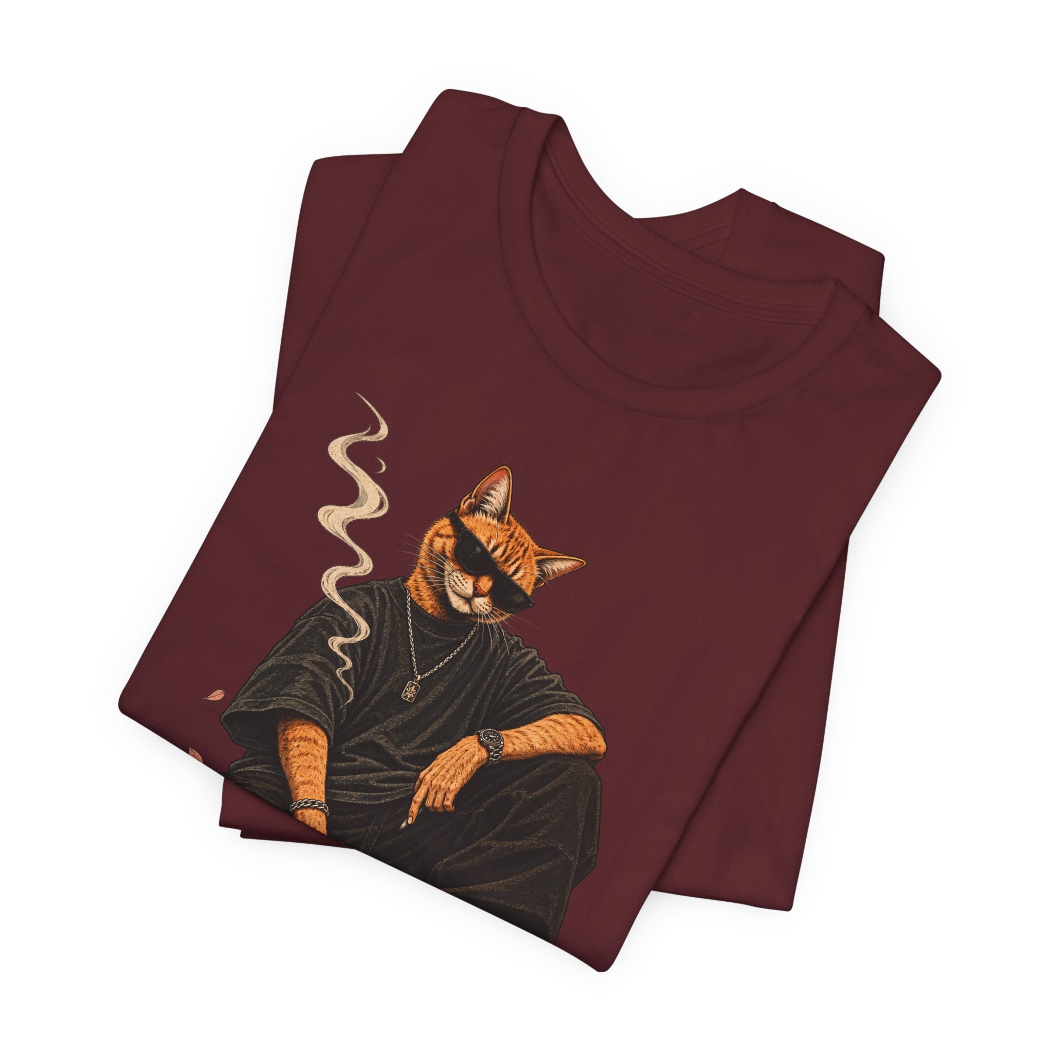 Cat King Streetwear T-Shirt — Cool Cat Sitting with Sunglasses & Smoke
