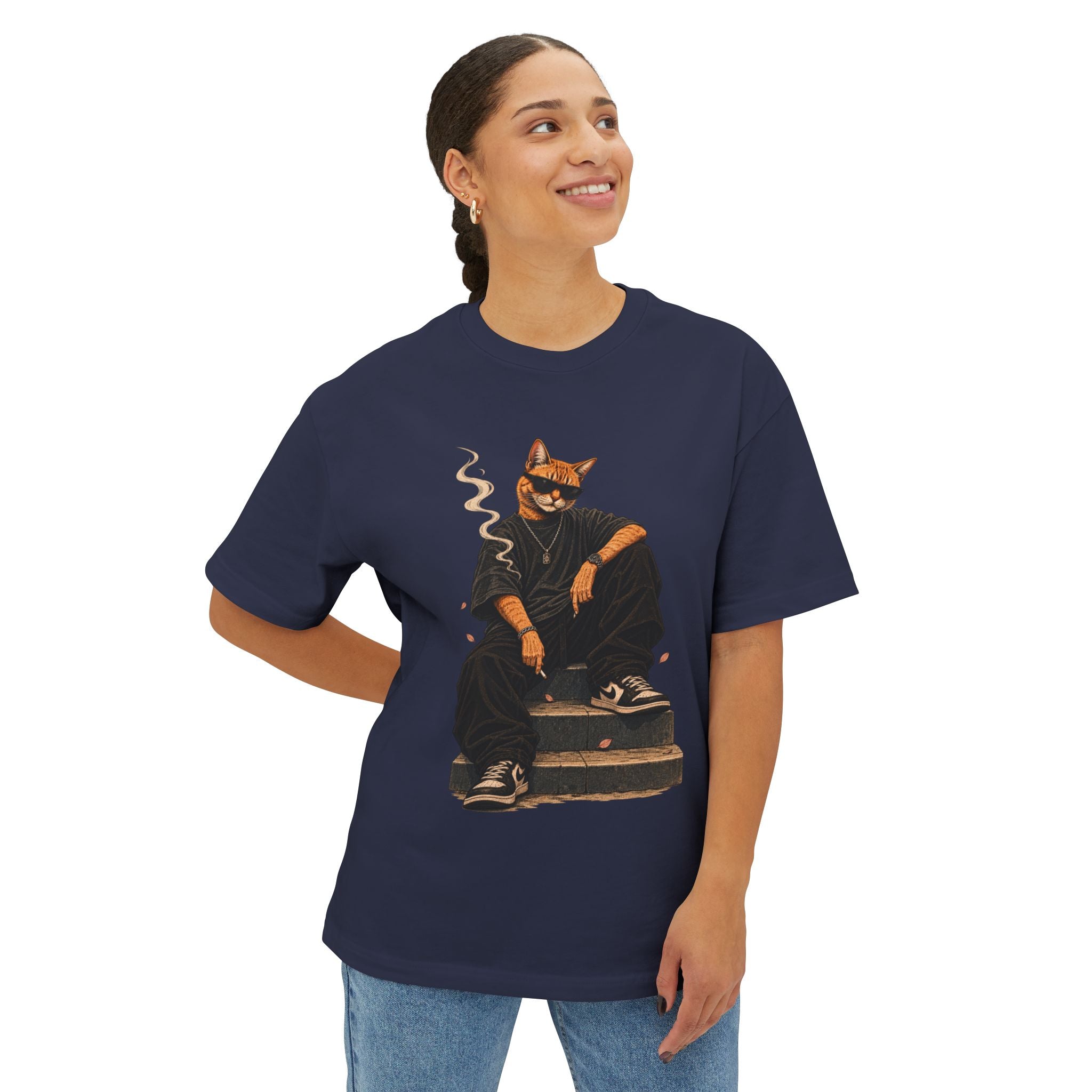 Cat Gangster Tee — Cool Cat Streetwear Oversized Boxy T‑Shirt