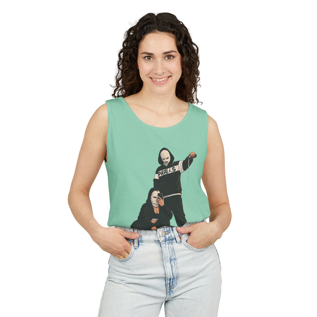 Street Style Tank Top — Graphic Masked Duo Illustration